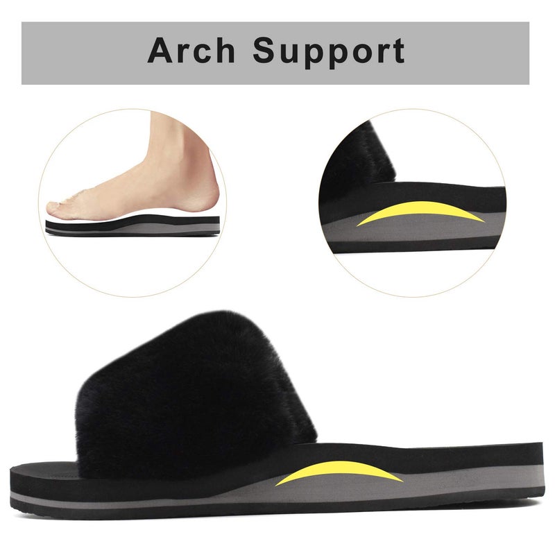 COFACE Womens Slippers with Arch Support Comfy Open Toe Fuzzy Woman House Shoes Size 7 Plantar Fasciitis Orthotic Slippers-for-Women Indoor - Image 5